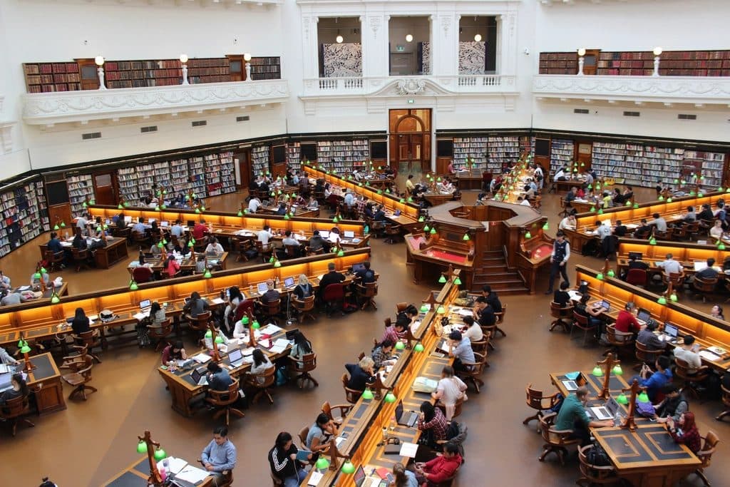 The reading room of a research library